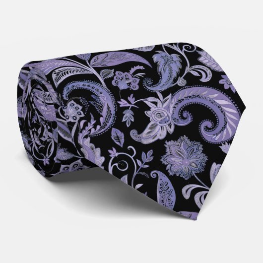 Lavendel en Zwarte Paisley Stropdas (Opgerold)