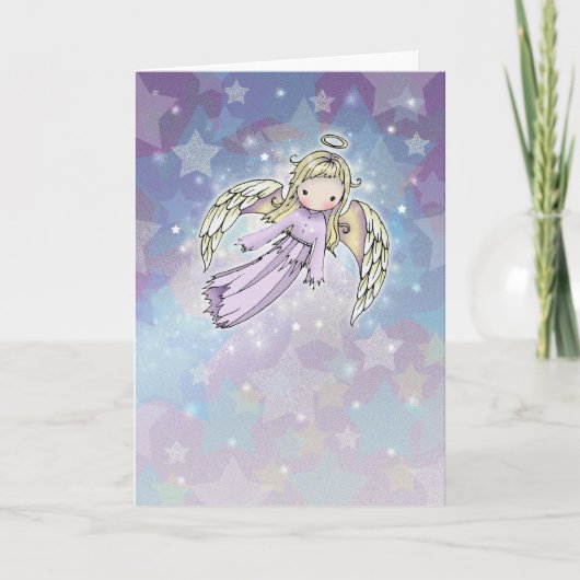 Lavendel Engel in de Sterren Kerstkaart Feestdagen Kaart (Voorkant)
