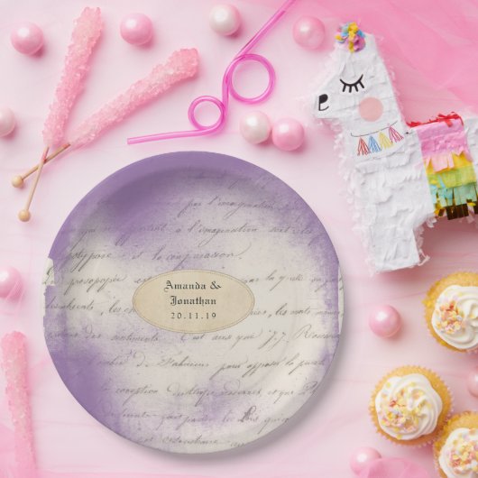 Lavendel Ephemera Typografie Bruiloft Papieren Bordje (Feest)