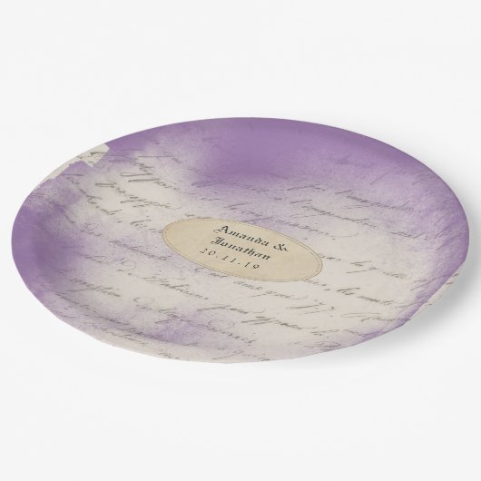 Lavendel Ephemera Typografie Bruiloft Papieren Bordje (Gekanteld)