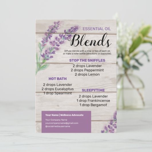 Lavendel etherische olie diffusor blends kaart (Staand voorkant)