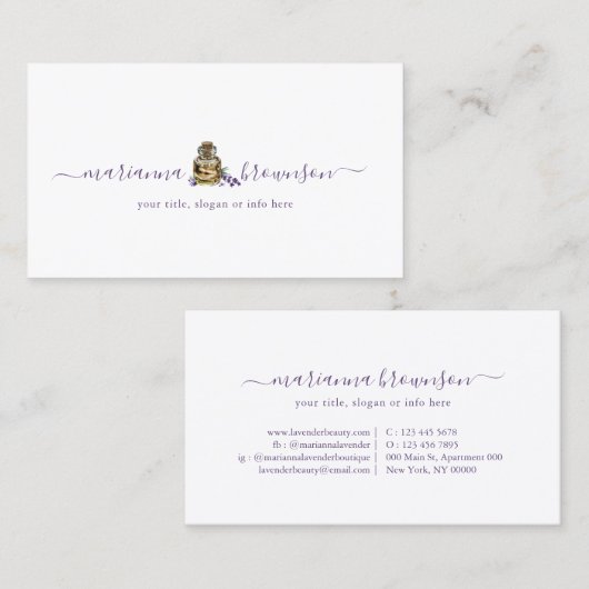 Lavendel Etherische Olie Fles Visitekaartje (Voorkant / Achterkant)