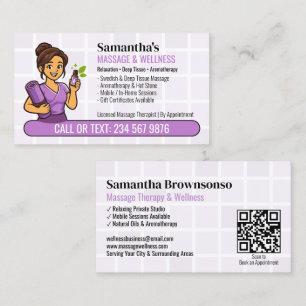Lavendel Etherische Olie Massage Spa QR Cartoon Me Visitekaartje