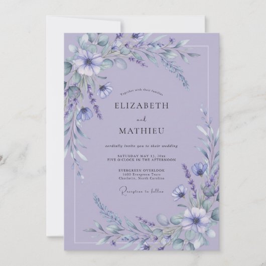 Lavendel Ethische Bloeiende Bruiloft Kaart (Voorkant)
