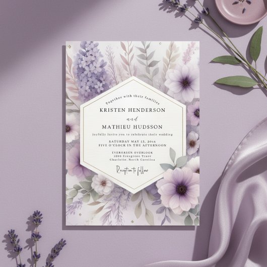 Lavendel Ethische Bloemige Bruiloft Kaart