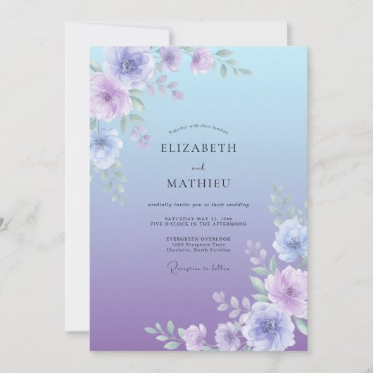 Lavendel Ethische Ombre Bruiloft Kaart (Voorkant)