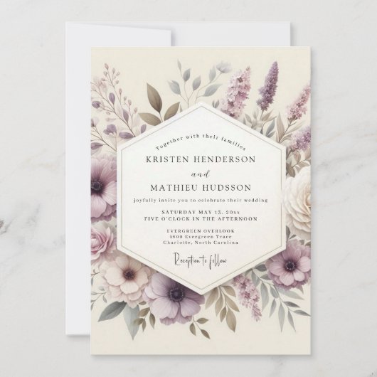 Lavendel Ethische Wilde Bloemen Bruiloft Kaart (Voorkant)