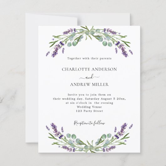 Lavendel eucalyptus avond bruiloft uitnodiging (Voorkant)