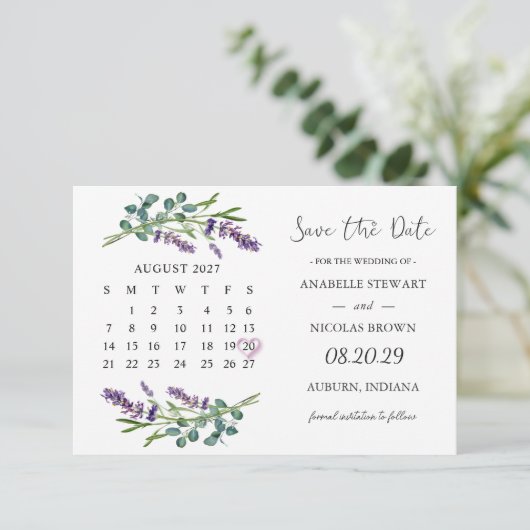 Lavendel Eucalyptus Bewaar de datum Kalender Kaart (Staand voorkant)