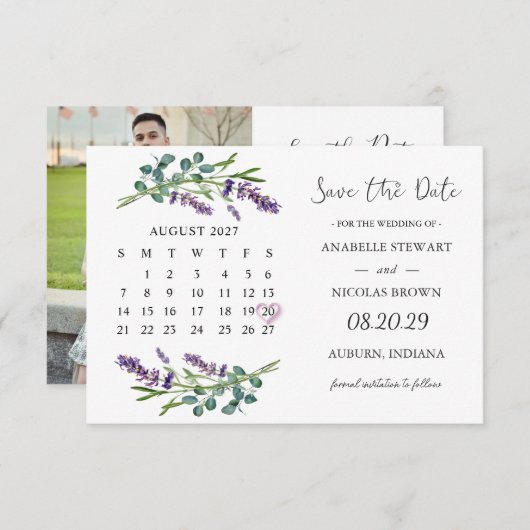 Lavendel Eucalyptus Bewaar de datum Kalender Kaart (Voorkant / Achterkant)