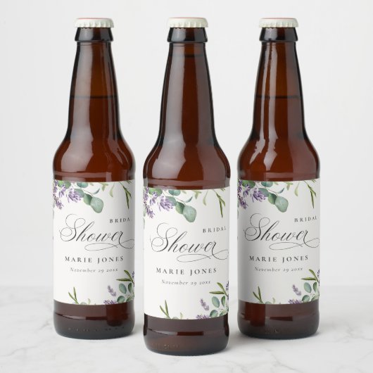 Lavendel Eucalyptus Bladrijke Bruiloftsshower Bier Etiket (Flessen)