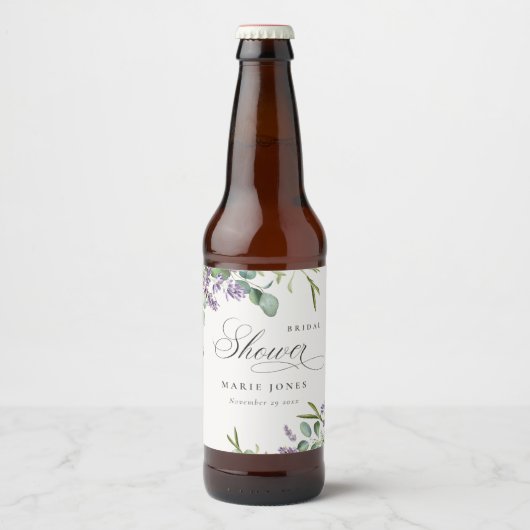 Lavendel Eucalyptus Bladrijke Bruiloftsshower Bier Etiket (Voorkant)