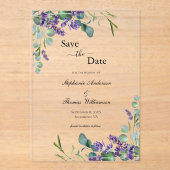 Lavendel Eucalyptus Bloem Bruiloft Save The Date Acryl Uitnodigingen (Voorkant)