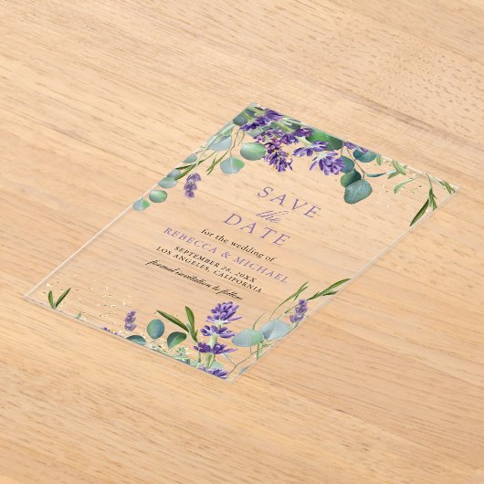 Lavendel Eucalyptus bruiloft Bewaar de datum Acryl Uitnodigingen (Laagn)
