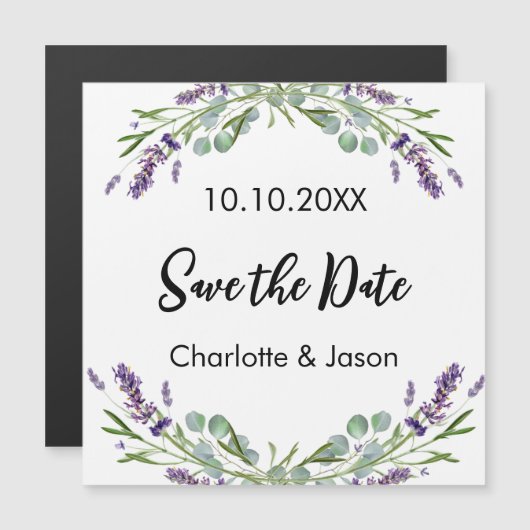 Lavendel eucalyptus bruiloft Save the Date magneet (Voorkant / Achterkant)
