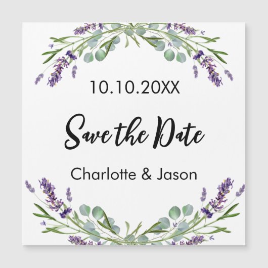 Lavendel eucalyptus bruiloft Save the Date magneet (Voorkant)
