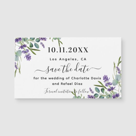 Lavendel eucalyptus bruiloft Save the Date magneet (Voorkant)