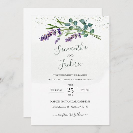 Lavendel Eucalyptus bruiloft uitnodiging (Voorkant / Achterkant)