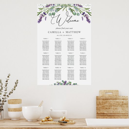 Lavendel Eucalyptus Bruiloft Zitkaarten Poster (Keuken)