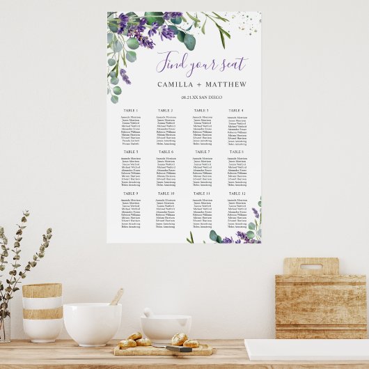 Lavendel Eucalyptus Bruiloft Zitkaarten Poster (Keuken)