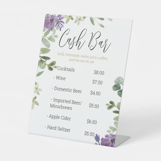 Lavendel Eucalyptus Cash Bar Pedestal Sign Reclamebord Met Voetstuk (Voorkant)