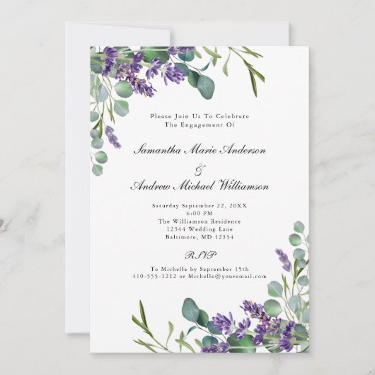 Lavendel Eucalyptus Floral Botanical Verloving Kaart (Voorkant)