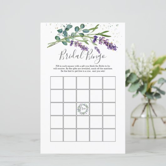 Lavendel Eucalyptus Foliage Bridal Bingo Spel (Staand voorkant)