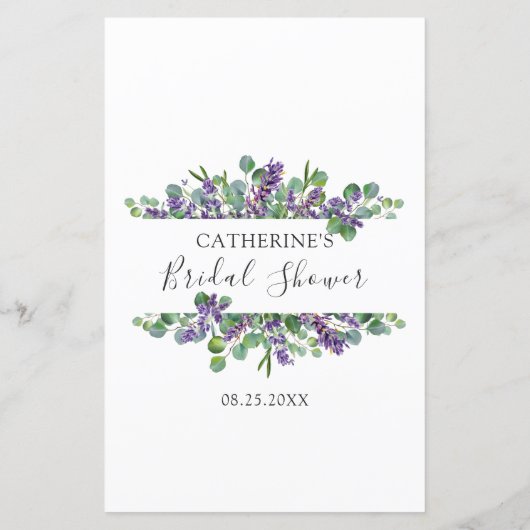 Lavendel Eucalyptus Foliage Bridal Bingo Spel (Achterkant)