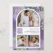 Lavendel Eucalyptus Foto QR Code Bruidsdiner Kaart (Achterkant)