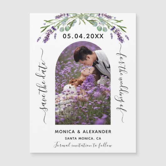 Lavendel eucalyptus foto trouwkaart save the date magnetische uitnodiging (Voorkant)