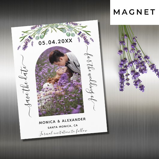 Lavendel eucalyptus foto trouwkaart save the date magnetische uitnodiging