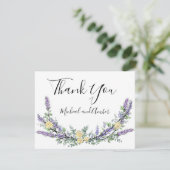 Lavendel Eucalyptus geel rozen elegant script Bedankkaart (Staand voorkant)