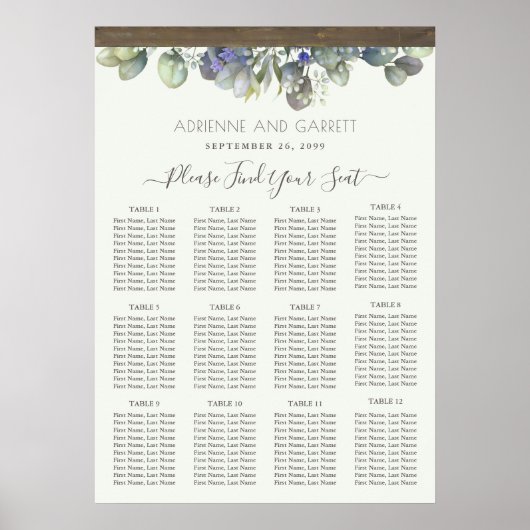 Lavendel & Eucalyptus Greenery Trouwstoel Grafiek Poster (Voorkant)