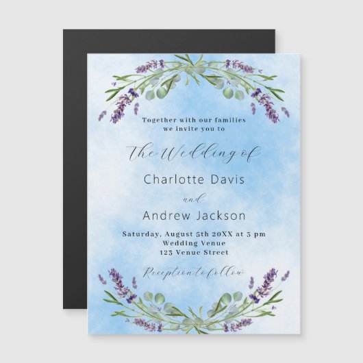 Lavendel eucalyptus groen blauw luxe bruiloft magnetische uitnodiging (Voorkant / Achterkant)