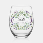 Lavendel eucalyptus groen bruidsmeisje naam wijnglas zonder voet (Voorkant)