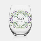 Lavendel eucalyptus groen bruidsmeisje naam wijnglas zonder voet (Achterkant)