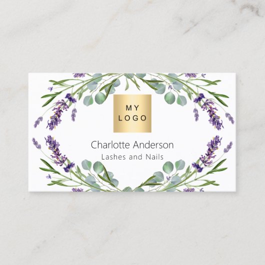 Lavendel eucalyptus groen logo foto QR code Visitekaartje (Voorkant)
