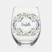 Lavendel eucalyptus groen naam schrift wijnglas zonder voet (Voorkant)