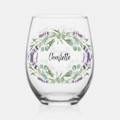 Lavendel eucalyptus groen naam schrift wijnglas zonder voet (Achterkant)