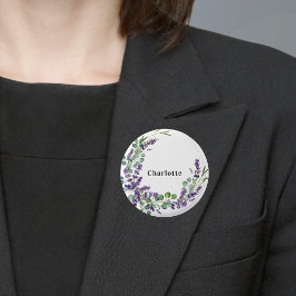 Lavendel eucalyptus groen naamlabel ronde button 3,2 cm