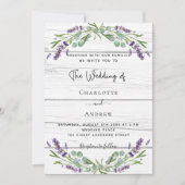 Lavendel eucalyptus groen wit hout bruiloft kaart (Voorkant)