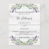 Lavendel eucalyptus groen wit hout bruiloft uitnodiging briefkaart (Voorkant)
