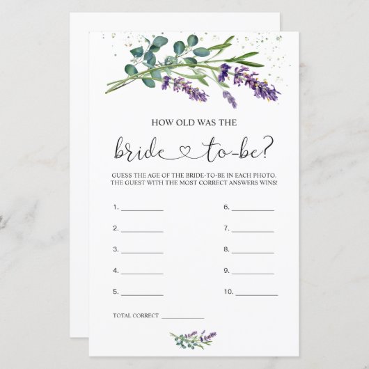 Lavendel Eucalyptus Hoe oud was de bruid (Voorkant / Achterkant)