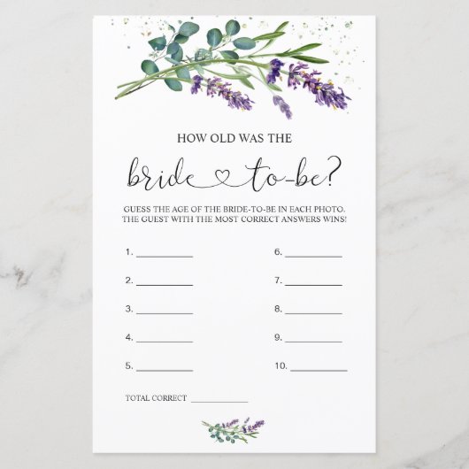 Lavendel Eucalyptus Hoe oud was de bruid (Voorkant)