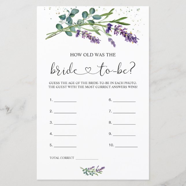 Lavendel Eucalyptus Hoe oud was de bruid (Voorkant)