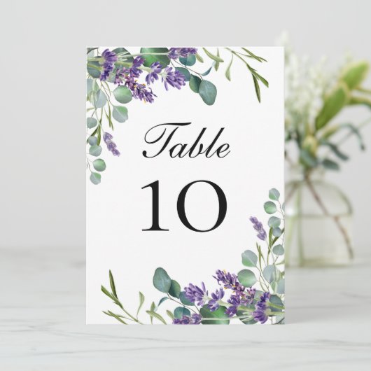Lavendel Eucalyptus Huwelijk Tafel Nummer Kaarten (Staand voorkant)