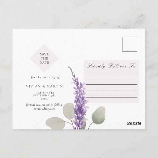 Lavendel eucalyptus laat foto opslaan van de datum briefkaart (Achterkant)