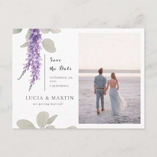 Lavendel eucalyptus laat foto opslaan van de datum briefkaart (Voorkant)