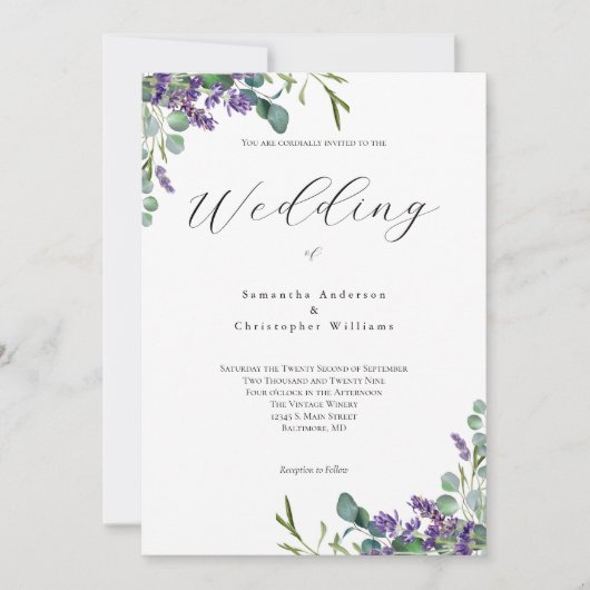 Lavendel Eucalyptus Moderne minimalistische bruilo Kaart (Voorkant)