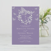 Lavendel Eucalyptus Moderne Witte Vlinder Bruiloft Kaart (Staand voorkant)